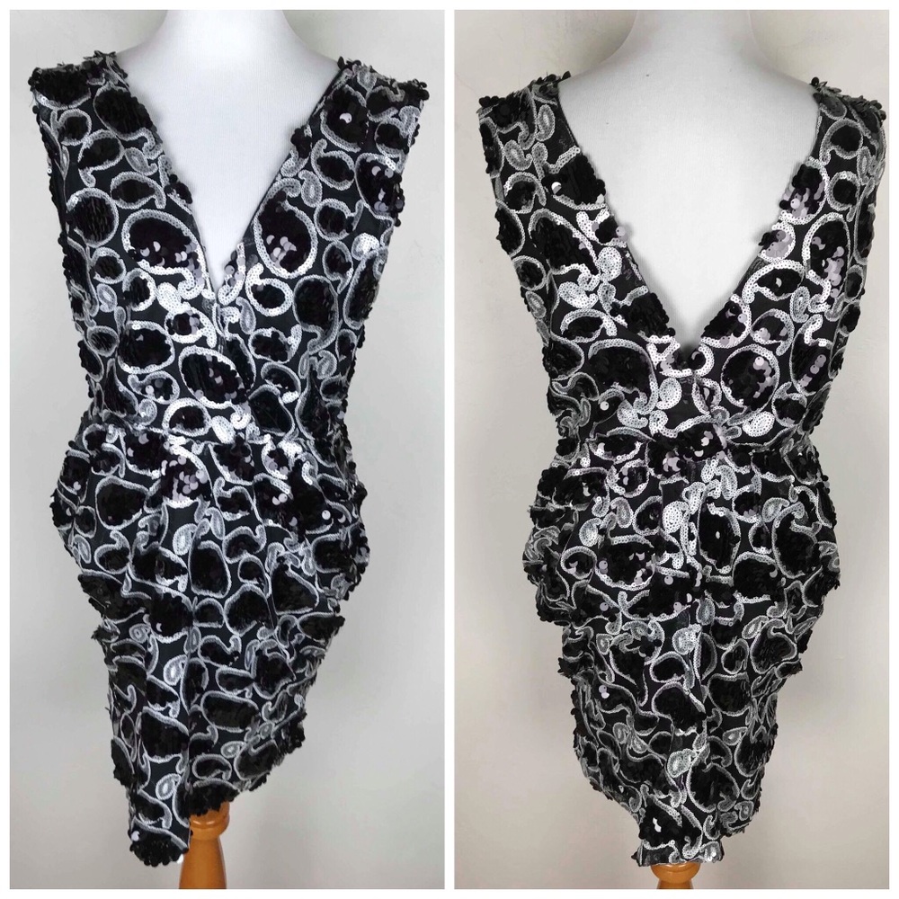 Rare London Black Silver Sequin Dress